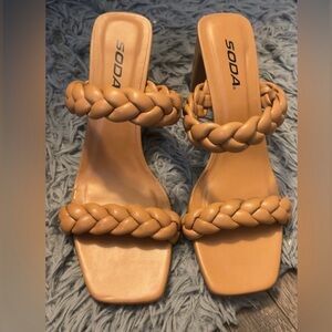 Soda Tan Braided Sandals Square Toe Design